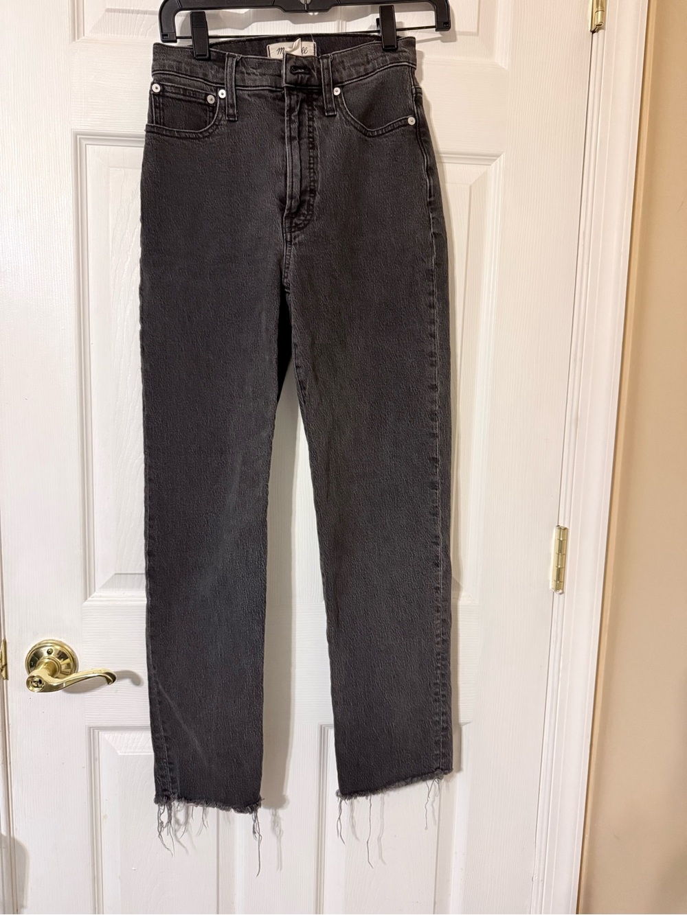 Madewell Black Straight Jeans with Frayed Hem